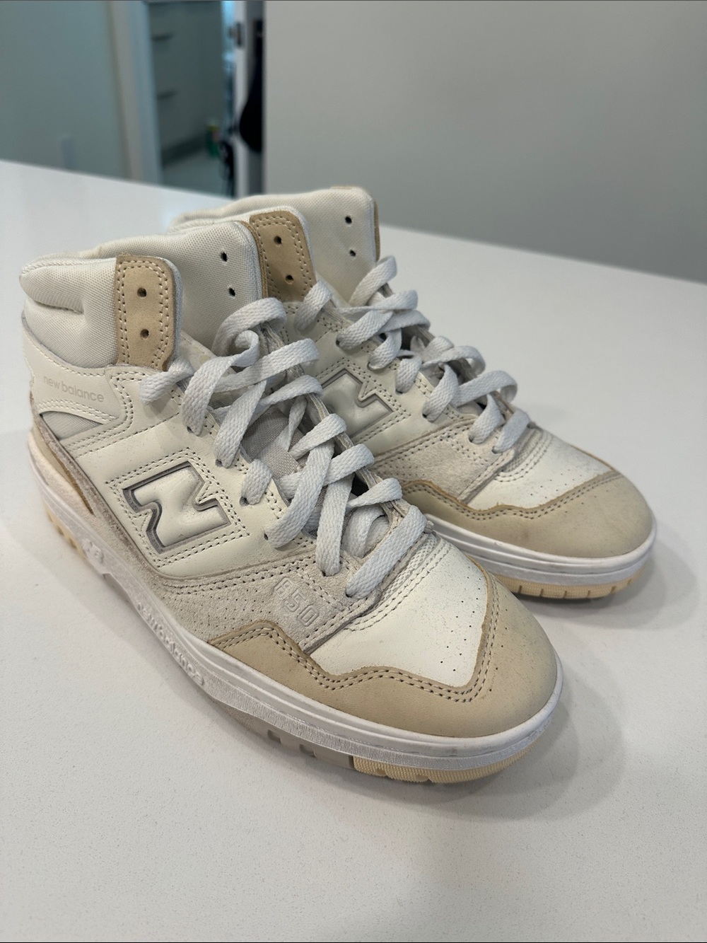 New Balance 650 Cream & White High-Top Sneakers